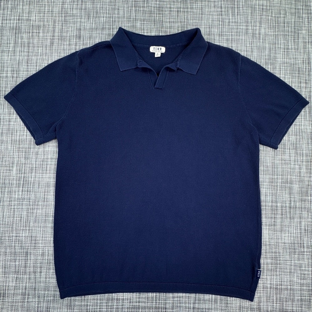 ROWM Men's Polo Shirt Supima Cotton Short Sleeve Knit Johnny Collar Navy Size XL